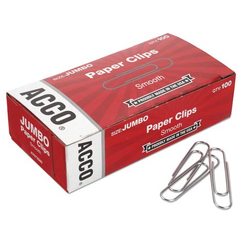 Acco Smooth Standard Paper Clip Jumbo Silver 100box 10 Boxespack