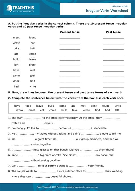 Irregular Verbs Worksheet Grade 5 Past Simple Irregular Verbs