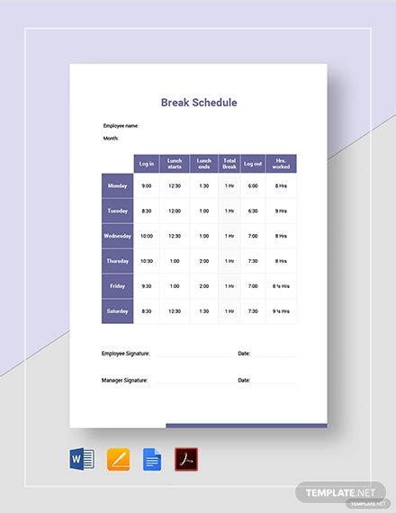 6 Lunch And Break Schedule Template Sample Excel Templates