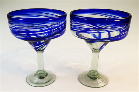 Mexican Margarita Glasses Blue Swirl 15oz 2 Free Shipping Made In