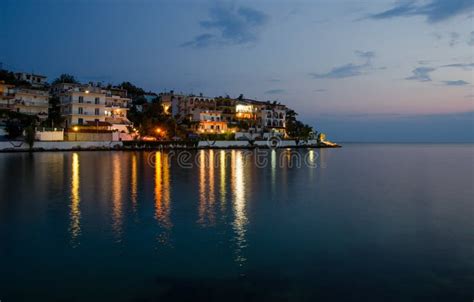 Greek Island At Night With A Beautiful Water Stock Photo Image Of