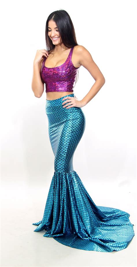 Hi Waist Mermaid Skirt With Train Etsy Mermaid Skirt Costume