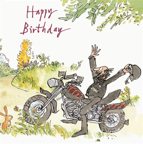 Free Motorcycle Birthday Cards Quentin Blake Motorbiker Happy Birthday Greeting Card Birthdaybuzz