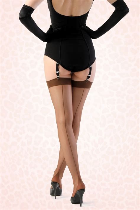 40s Retro Seamed Stockings In Coffee