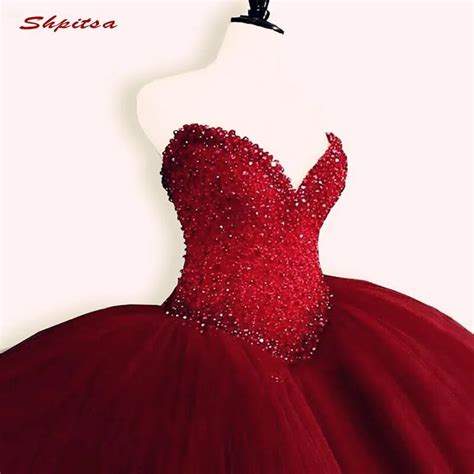 Luxury Crystals Quinceanera Dresses Ball Gown Sweetheart Tulle Red Prom