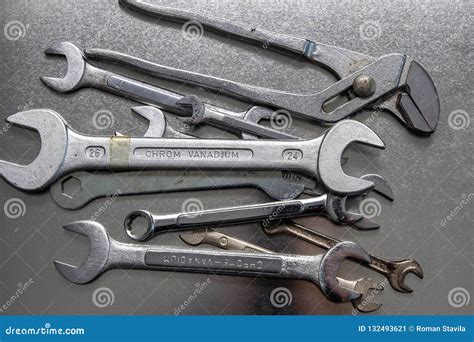 Metal Flat Wrenches Lying Stock Image Image Of Design 132493621