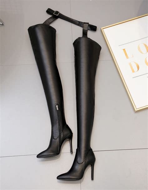 Women Belt Pants High Heel Over Knee Thigh Boots Sexy Pointed Toe