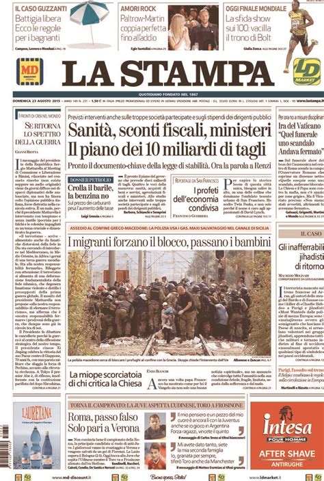 Reportages Quotidiani La Miglior Prima Pagina Di Oggi 23 Agosto La Stampa