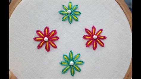 Lazy Daisy Stitch Double Colour Thread Hand Embroidery For
