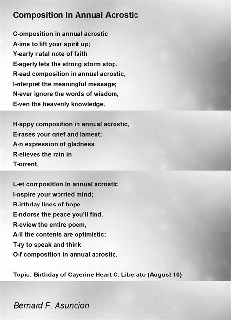 Composition In Annual Acrostic Composition In Annual Acrostic Poem By