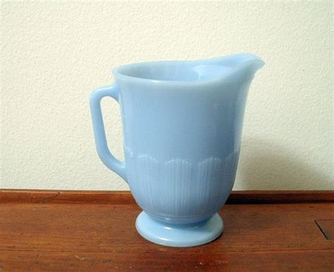 Vintage Pyrex Delphite Blue Pitcher Milk Jug Etsy Pyrex Vintage Blue Pitcher Blue Glassware