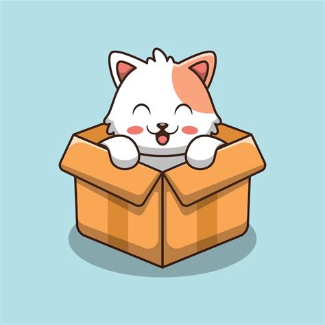 Premium Vector Cute Cat In Box Icon Illustration
