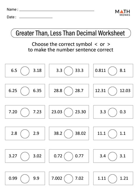 Greater Than Less Than Worksheets Math Monks