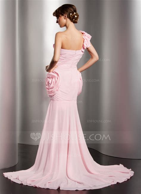 Sheathcolumn One Shoulder Asymmetrical Chiffon Prom Dress With Ruffle Flowers 018014516
