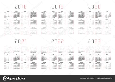 Calendario Para 2018 2019 2020 2021 2022 2023 Año Sobre Fondo