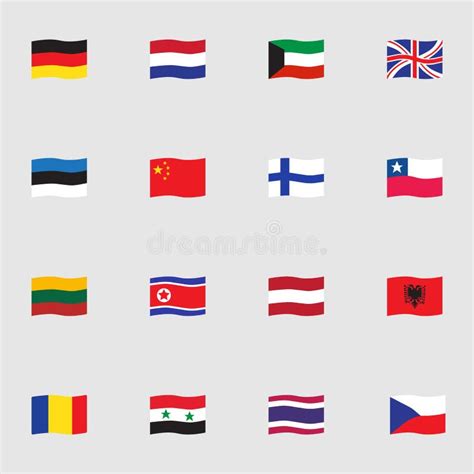 Official World Flags Collection Flat Icons Set Stock Vector