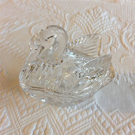 Vintage Pressed Glass Crystal Swan Dish With Lid Beautiful Etsy