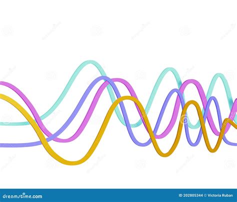 Multicolored Curved Horizontal Lines Isolated On White Background Stock