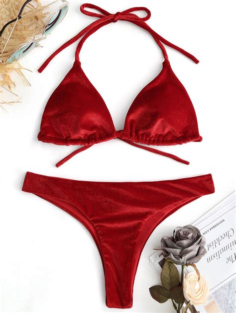 60 Off 2020 Plunge Velvet High Cut Bathing Suit In Red Zaful