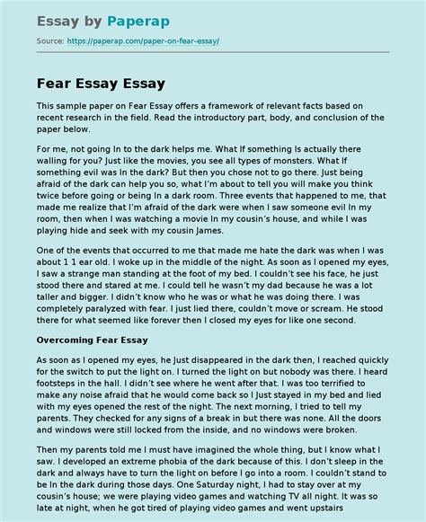 Fear Essay A Framework Of Relevant Facts Free Essay Example