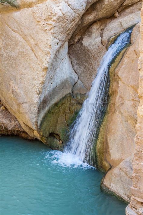 Waterfall In Mountain Oasis Chebika Tunisia Africa Stock Image