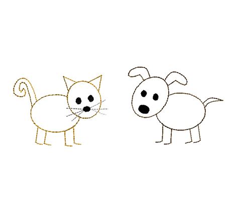 Dog And Cat Stick Figures Machine Embroidery Designs