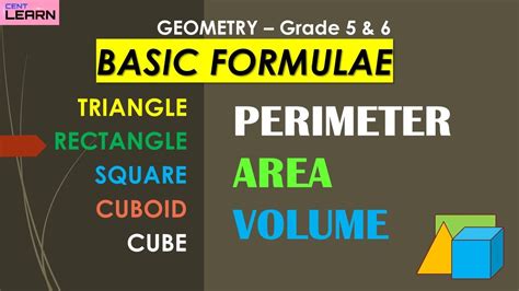 Geometry Basic Formulas Perimeter Area Volume Triangle Rectangle