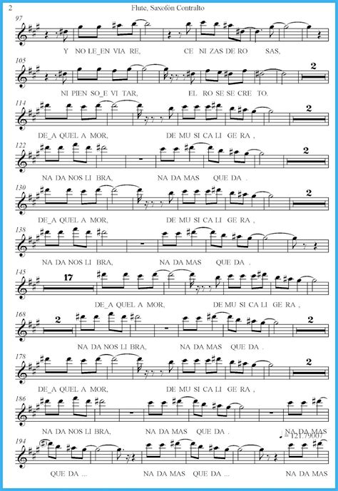 Partitura De De Musica Ligera Para Saxo Version Merengue Partituras