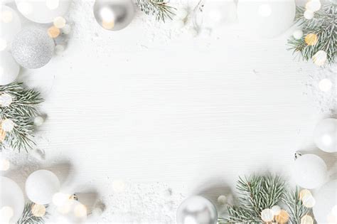 White Christmas Background With Spruce Frosty Brunches And Christmas