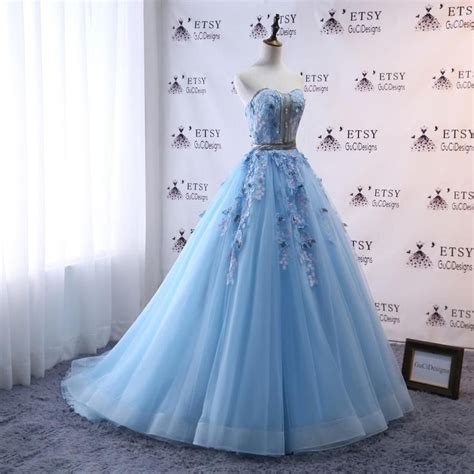 2018 A Line Wedding Dresses Blue Long With Butterfly Prom Etsy