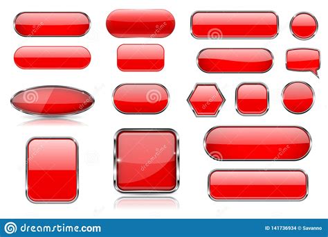 Red Glass Buttons Collection Of 3d Icons Stock Vector Illustration