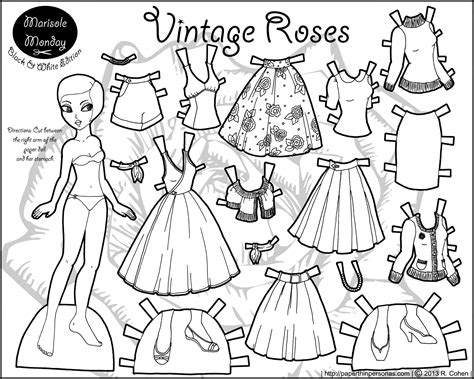Girl with paper cup coloring page royalty free vector image; Marisole Monday: Vintage Roses • Paper Thin Personas