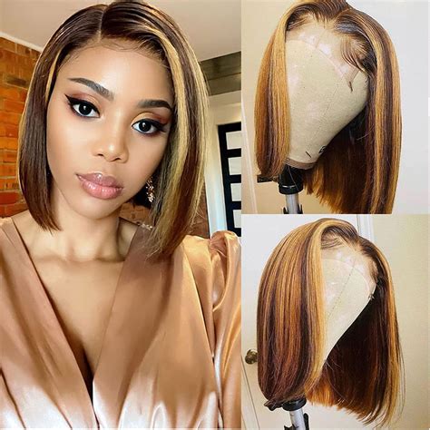 427 Highlight Ombre Lace Closure Wig Human Hair Colored Human Hair Bob Wig 4x4 Lace Closure