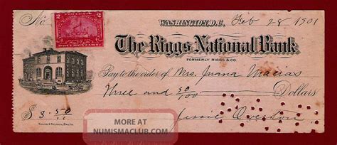 United States Riggs National Bank Check 1901 Hawaii Canada Mexico