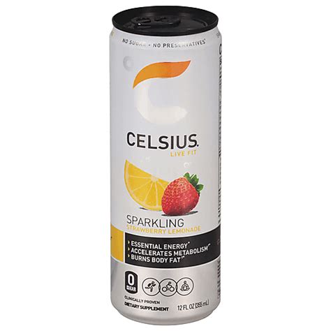 Celsius Sparkling Strawberry Lemonade Energy Drink 12 Fl Oz Beverages