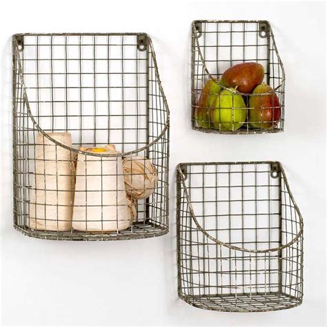 Metal wall storage basket with hooks. Set of 3 Wire Bin Baskets | Metal wall basket, Baskets on ...