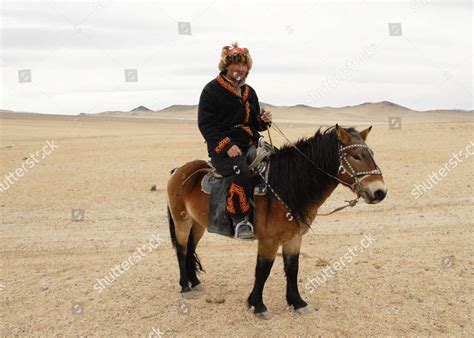 Mongolia Tribesman On Increasingly Rare Takhi Editorial Stock Photo