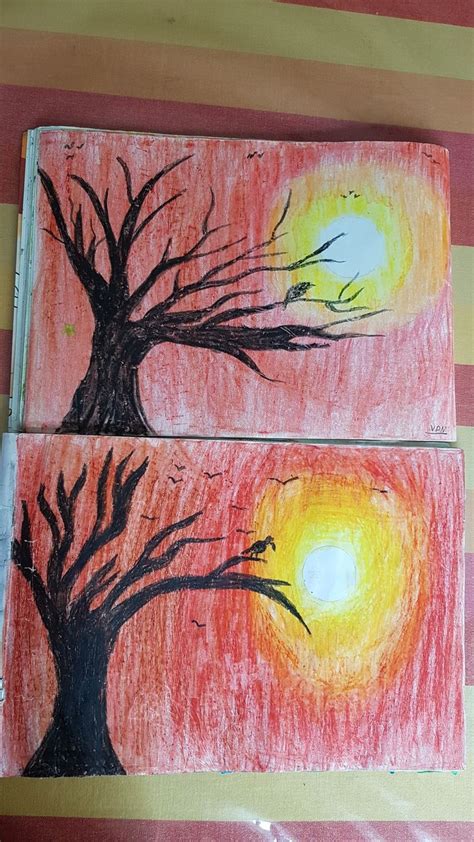 Beautiful scenery using crayons by art n drawing class students | Art