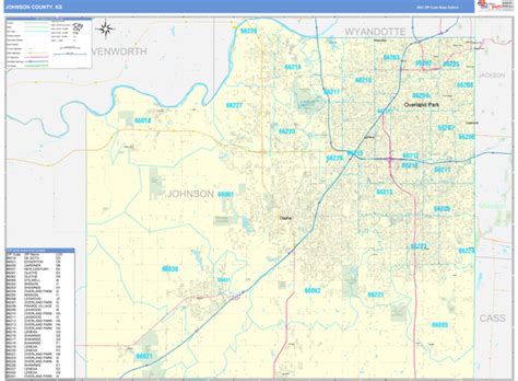 Johnson County Ks Zip Code Wall Map Basic Style By Marketmaps