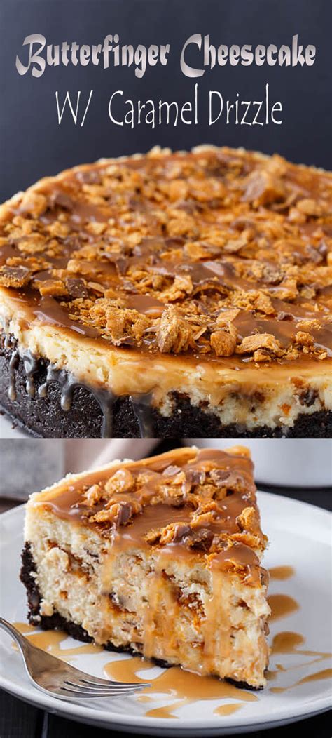 Butterfinger Cheesecake With Caramel Drizzle