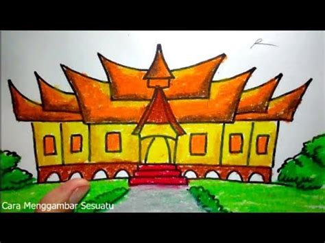 cara menggambar rumah adat gadang minangkabau sumatera - YouTube