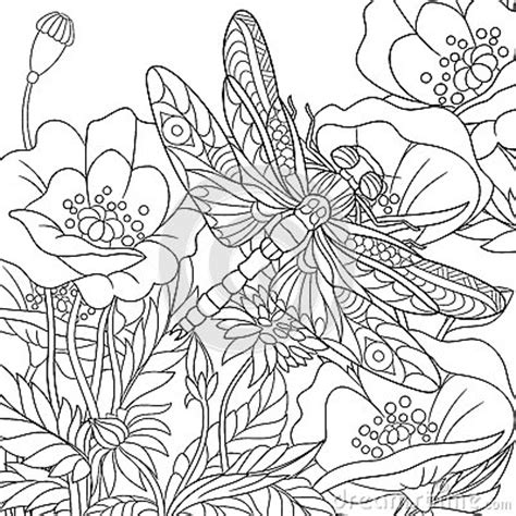 Free printable dragon coloring page. Zentangle Stylized Dragonfly Insect Stock Vector - Image ...