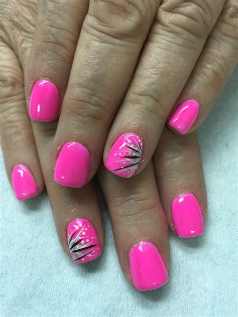 Neon Pink With Fun Accents Gel Nails Bright Pink Nails Pink Gel Nails