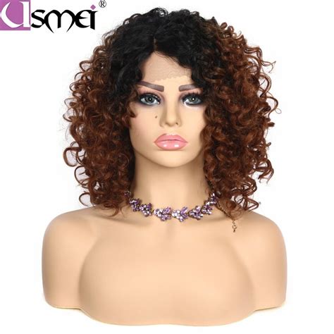 Usmei Hair T Part Lace Front Afro Kinky Curly Wigs For Women Ombre