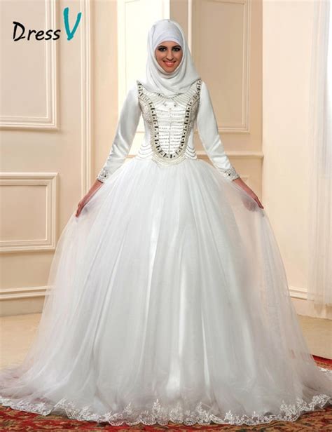 2016 Luxury Muslim Ball Gown Wedding Dresses With Long Sleeves High