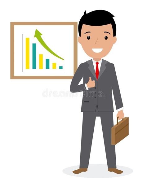 Happy Businessman With Graphics Stock Vector Illustration Of Office