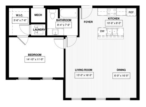 Show me the bedroom floor. 1 Bedroom Basement Apartment Floor Plans