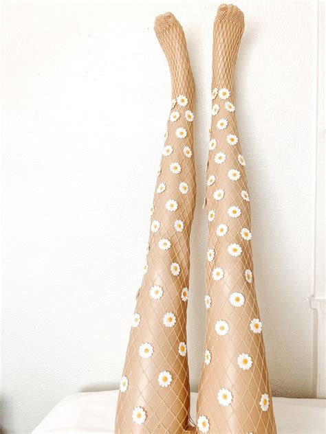 Daisy Tights White Flowers Black Stockings Daisies Flower Etsy