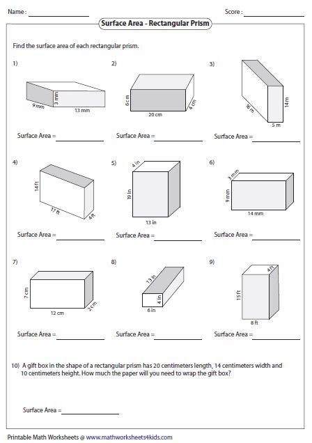 Surface Area And Volume Worksheets Pdf