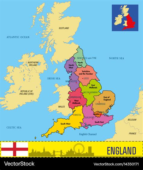 Political Map England With Regions Royalty Free Vector Image